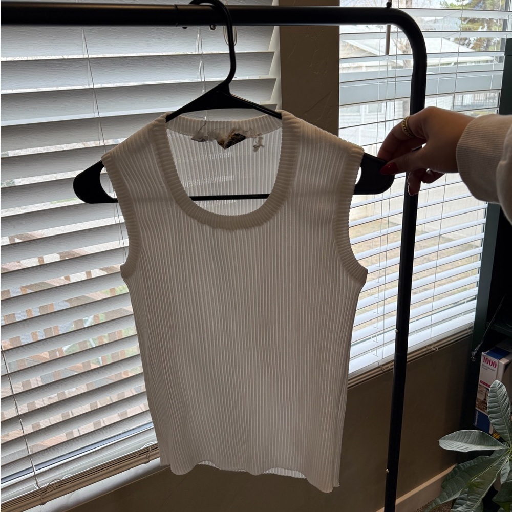 White Ribbed Sleeveless Top